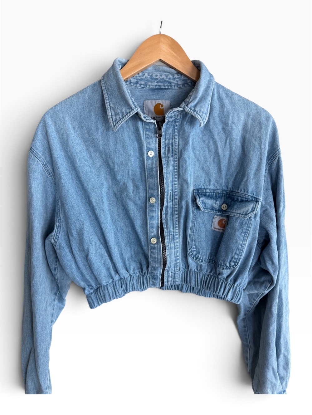 Reworked Vintage Carhartt Cropped Jacket Zipper Denim Large